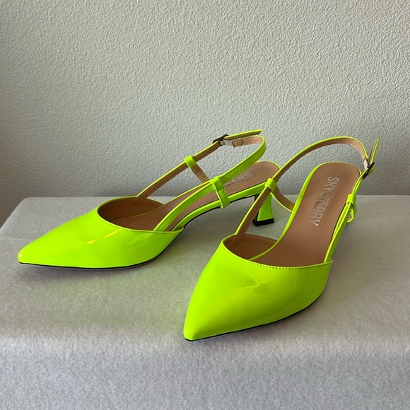 Neon yellow/green slingback heels - Picture 1 of 8